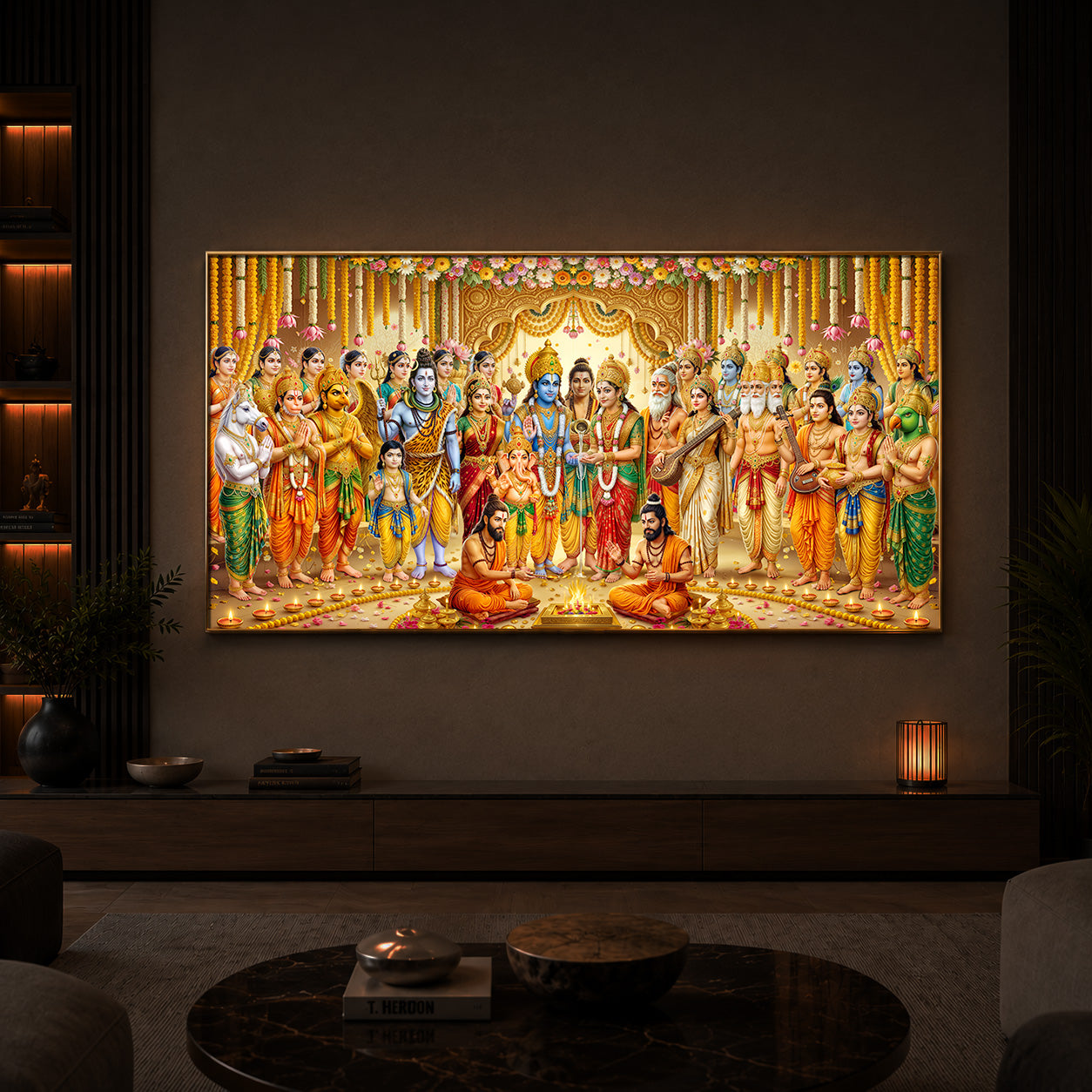 Divine Depiction of Shrinivasa Kalyanam Modern Luxury Backlight Horizontal Wall Art