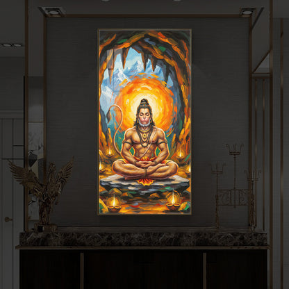 Lord Hanuman Ji Modern Luxury Backlight Vertical Wall Art