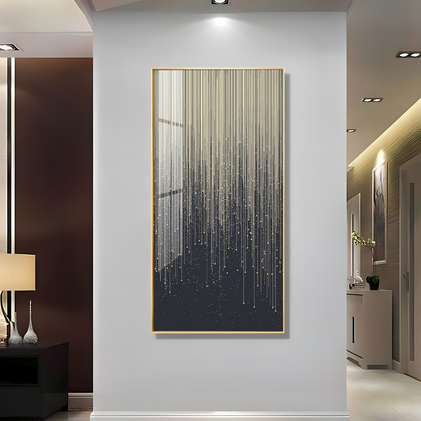 Golden Line Frame For Entrance Hall Premium Acrylic Vertical Wall Art