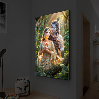 Radha Krishna Ji Modern Luxury Backlight Vertical Wall Art