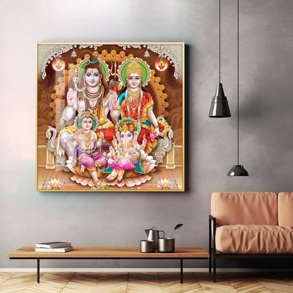 Shiv Parivar Premium Acrylic Square Wall Art - 24X24 inches / Gold