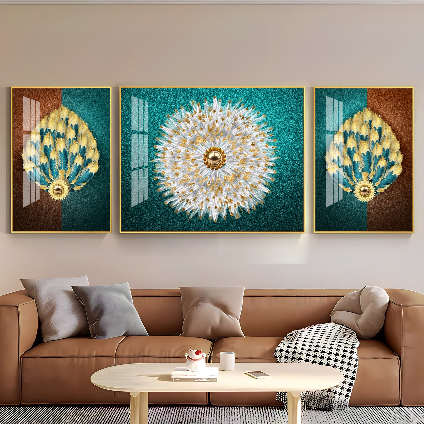 Golden Starburst Premium Acrylic Wall Art (Set of 3)