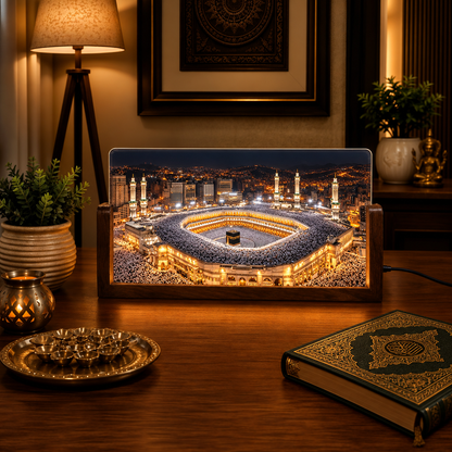 Holy Kaaba Acrylic LED Table Lamp - Wooden Stand
