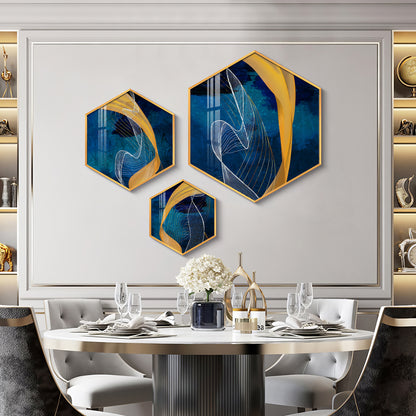 Asatic Wave Premium Acrylic Hexagon Wall Art (Set of 3)