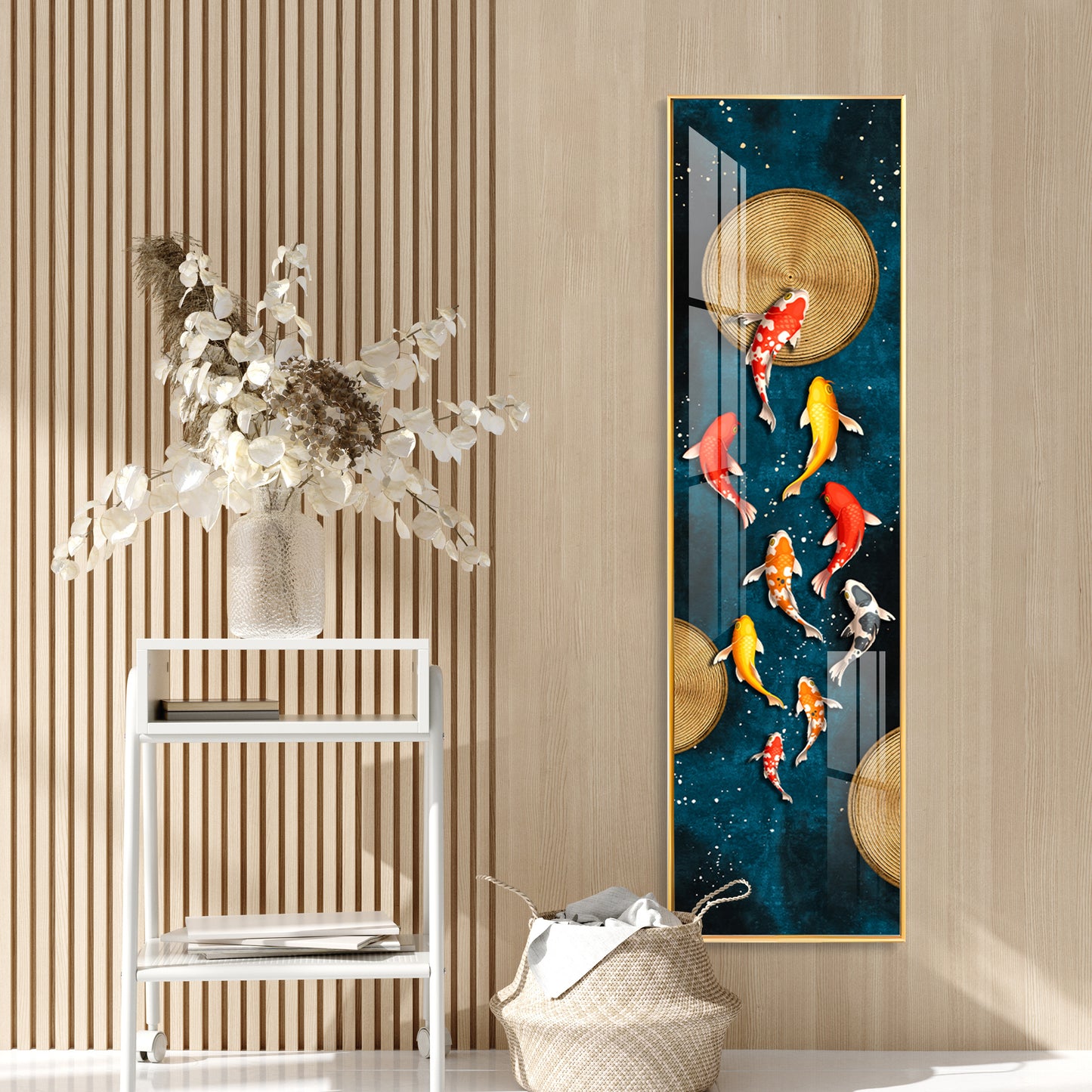 Lucky Koi Fishes Premium Acrylic Vertical Wall Art