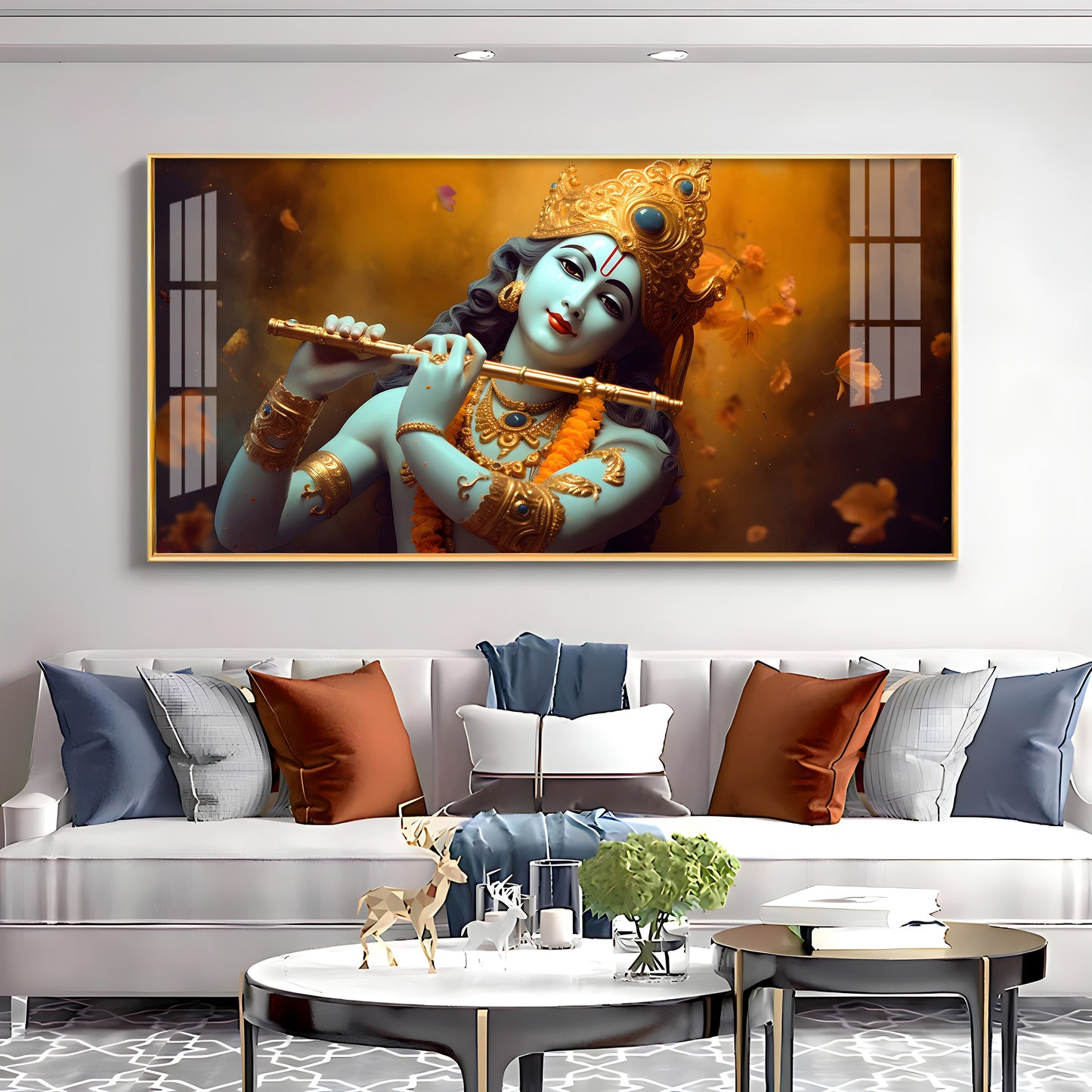 Om Jai Shree Krishna Premium Acrylic Horizontal Wall Art