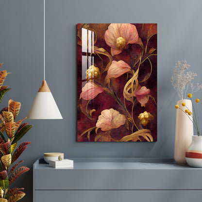 Pink & Golden Retro Flower Acrylic Wall Art