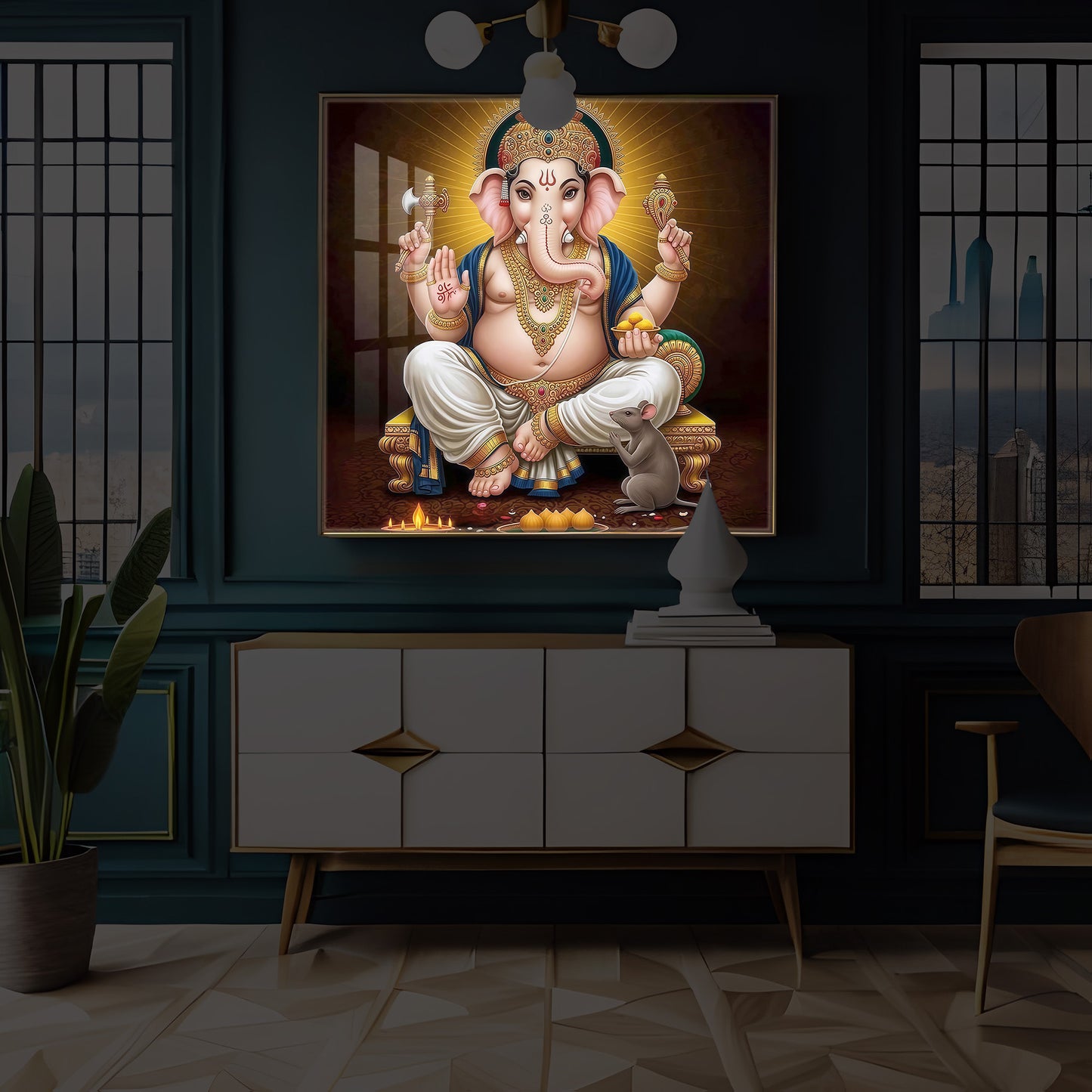 Shree Ganesh Modern Luxury Backlight Square Wall Art