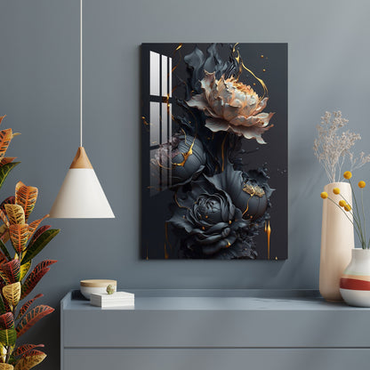 Glittering Black Roses Acrylic Wall Art