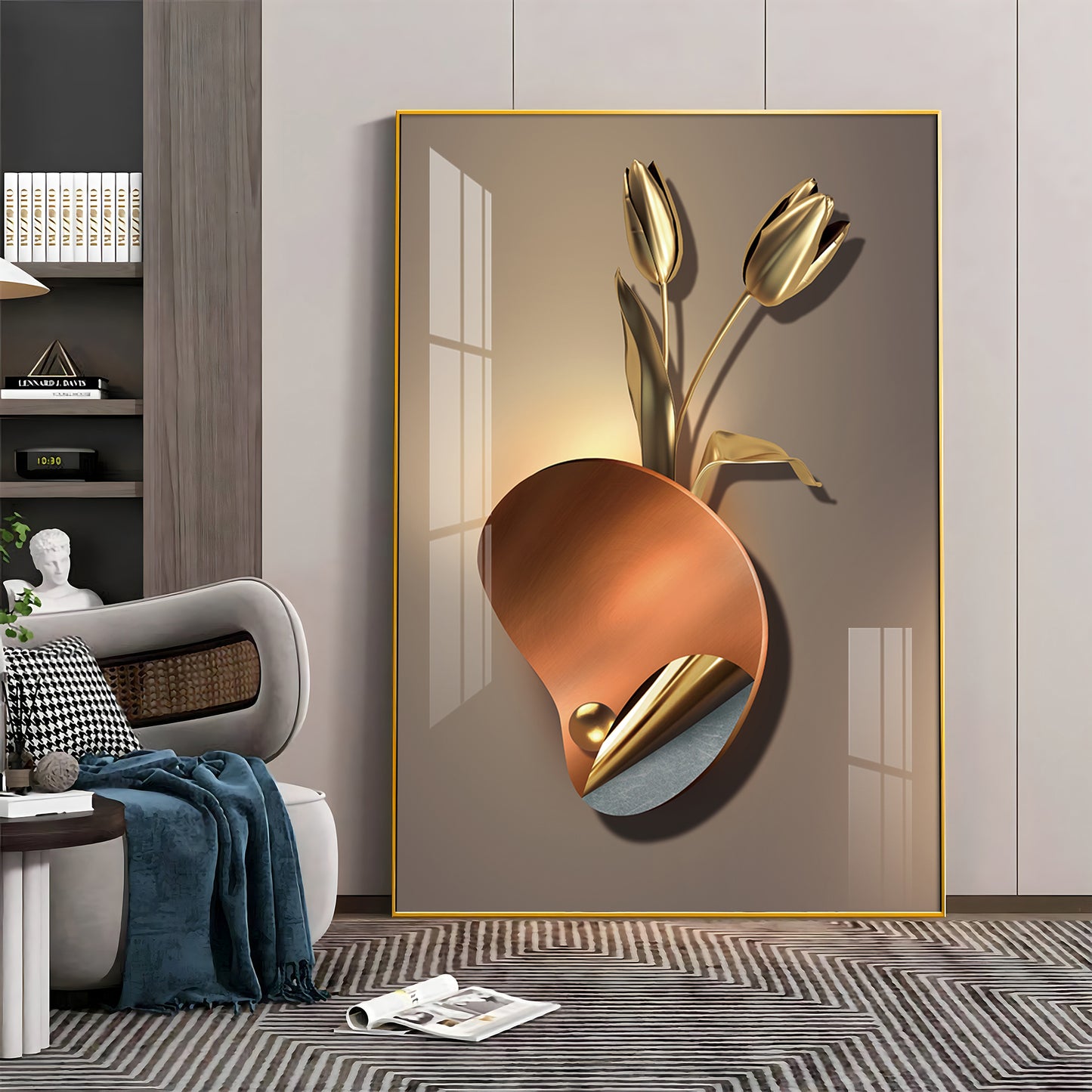 Golden Rose Aura Premium Acrylic Vertical Wall Art