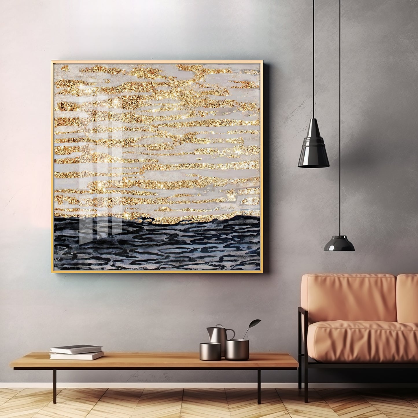 Golden Sea Premium Acrylic Square Wall Art