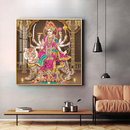 Eternal Devotion Of Durga Mata Premium Acrylic Square Wall Art