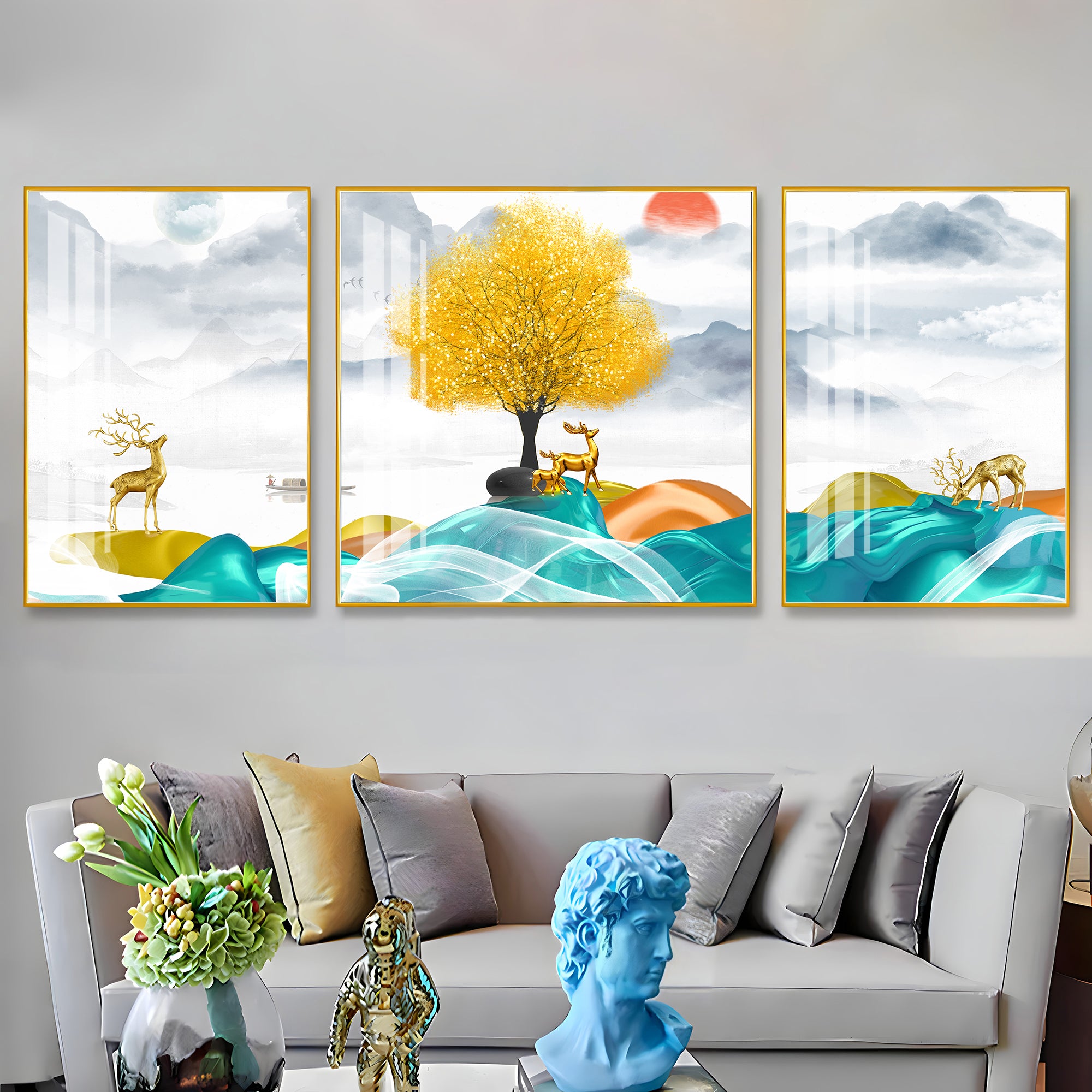 Beautiful Sunrise in Jungle Premium Acrylic Wall Art (Set of 3)