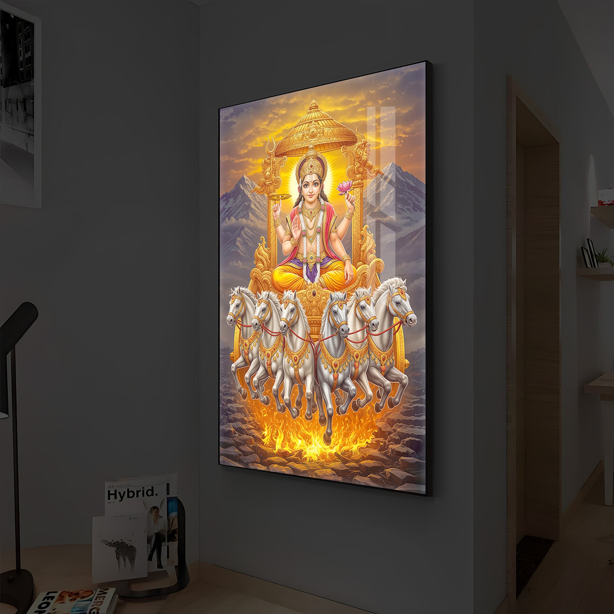 Lord Surya Dev Modern Luxury Backlight Vertical Wall Art