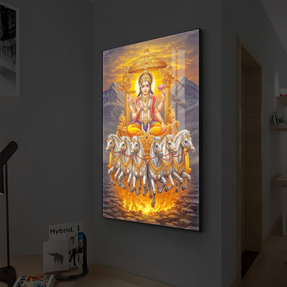 Lord Surya Dev Modern Luxury Backlight Vertical Wall Art