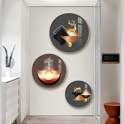 Reindeer Abstract Premium Acrylic Round Wall Art (Set of 3)