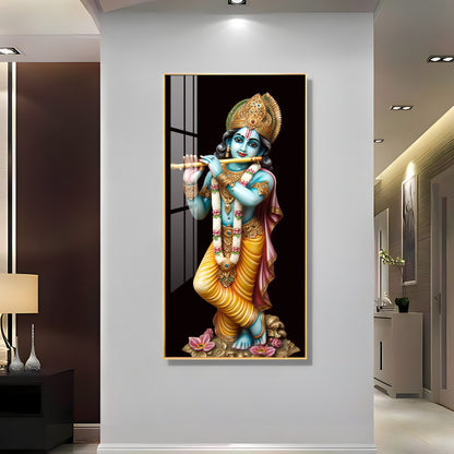 Lord Krishna With Flute Premium Acrylic Vertical Wall Art