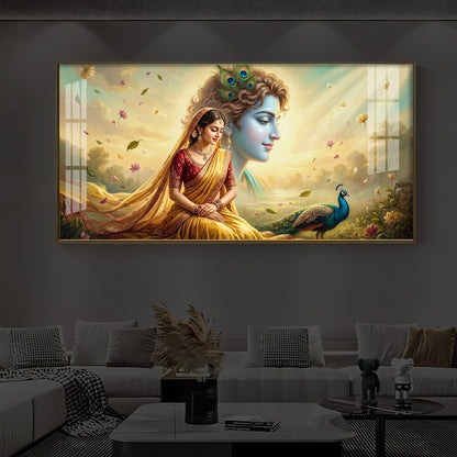 Lord Radha Krishna Modern Luxury Backlight Horizontal Wall Art
