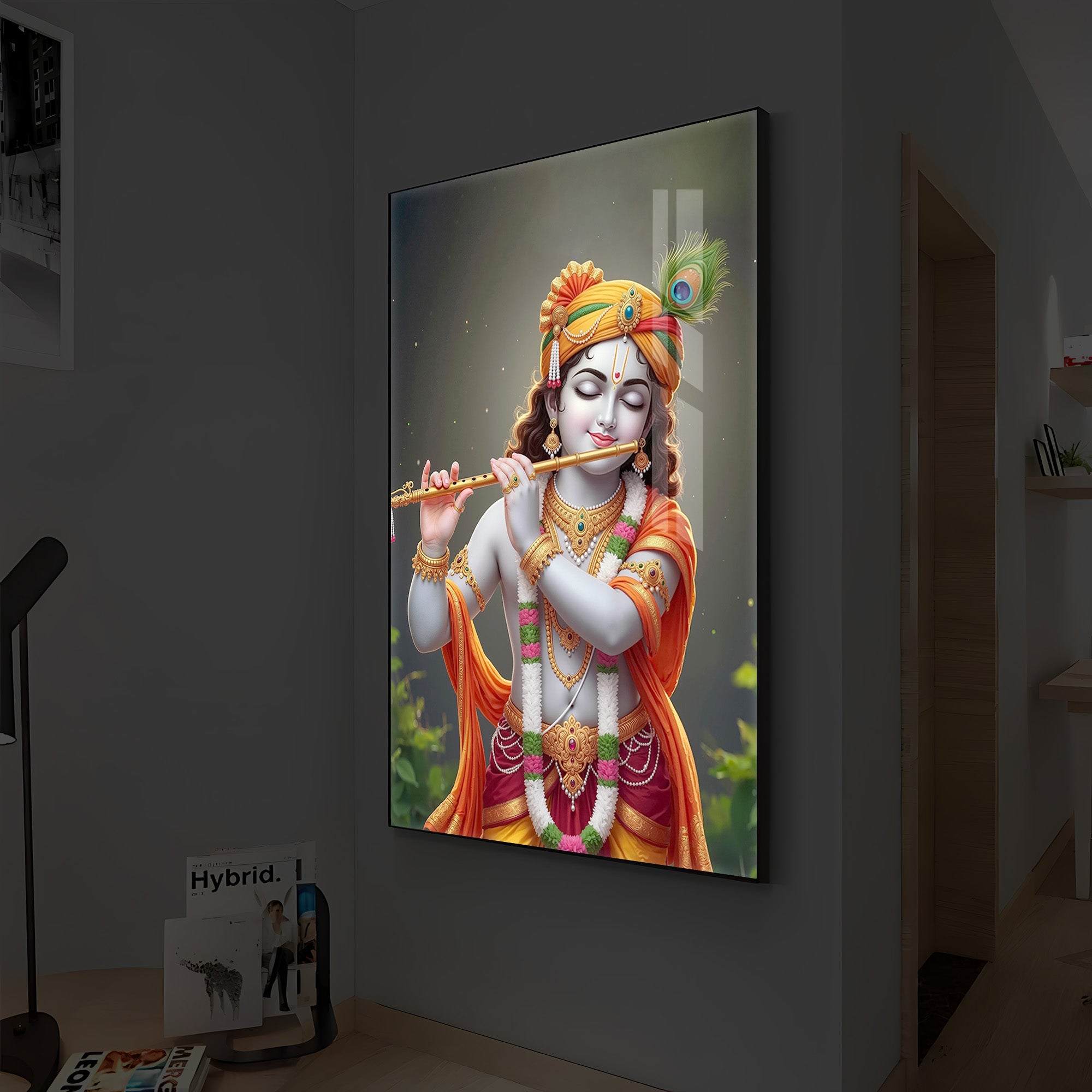 Shri Krishna Modern Luxury Backlight Vertical Wall Art
