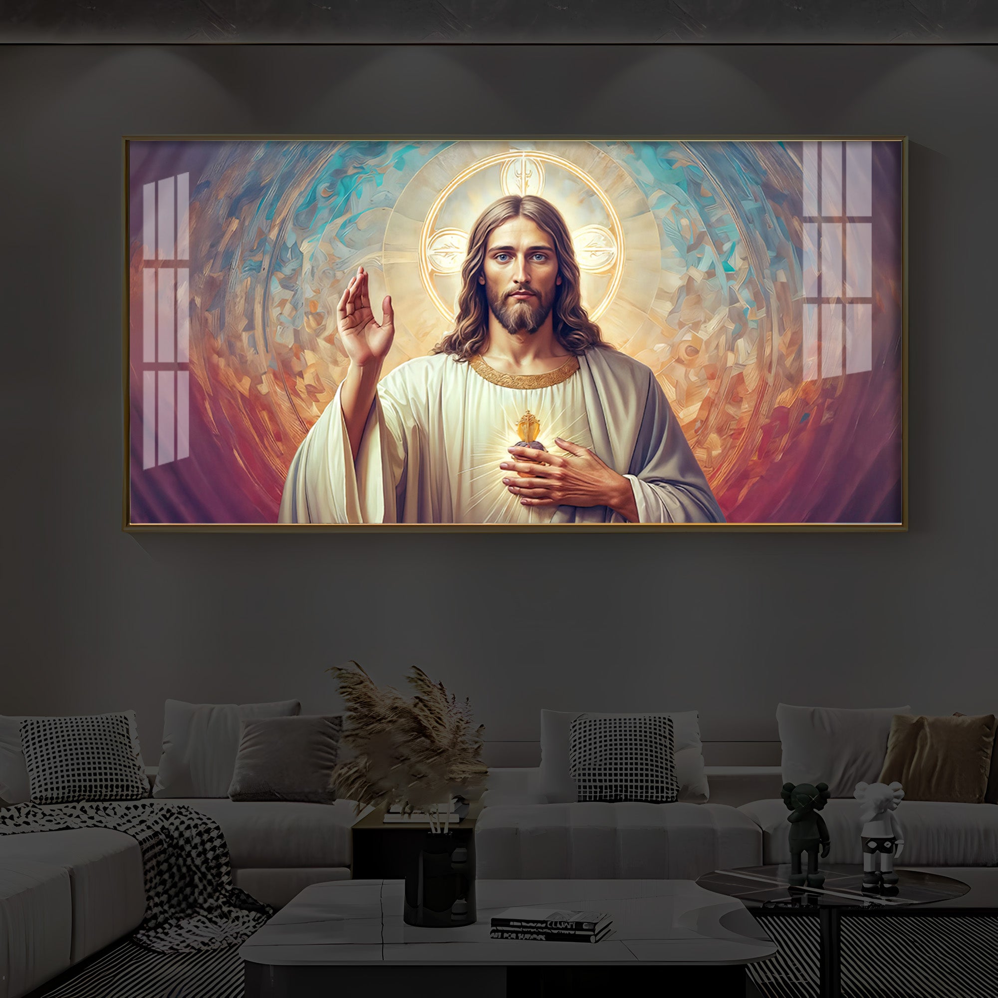 God Jesus Modern Luxury Backlight Horizontal Wall Art