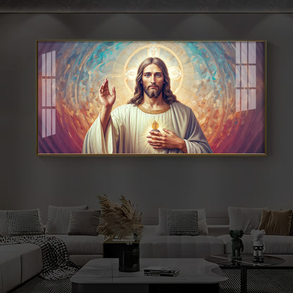 God Jesus Modern Luxury Backlight Horizontal Wall Art