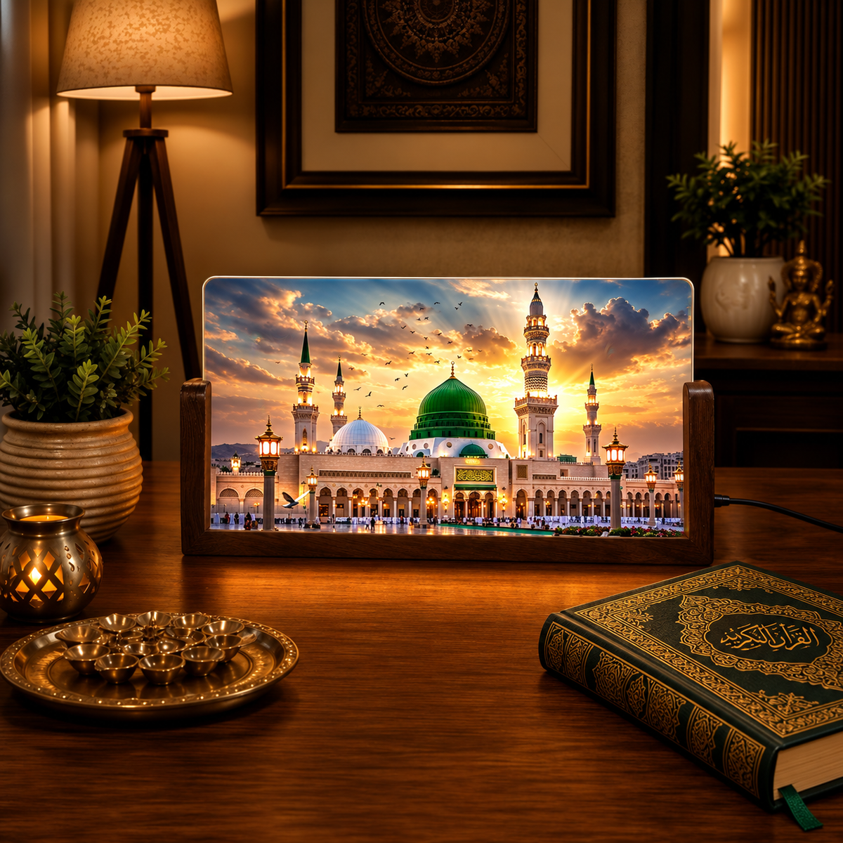 Madina Sharif Acrylic LED Table Lamp - Wooden Stand