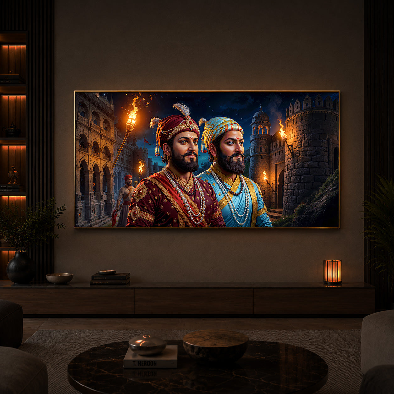 Chhatrapati Shivaji Maharaj with Chhatrapati Sambhaji Modern Luxury Backlight Horizontal Wall Art