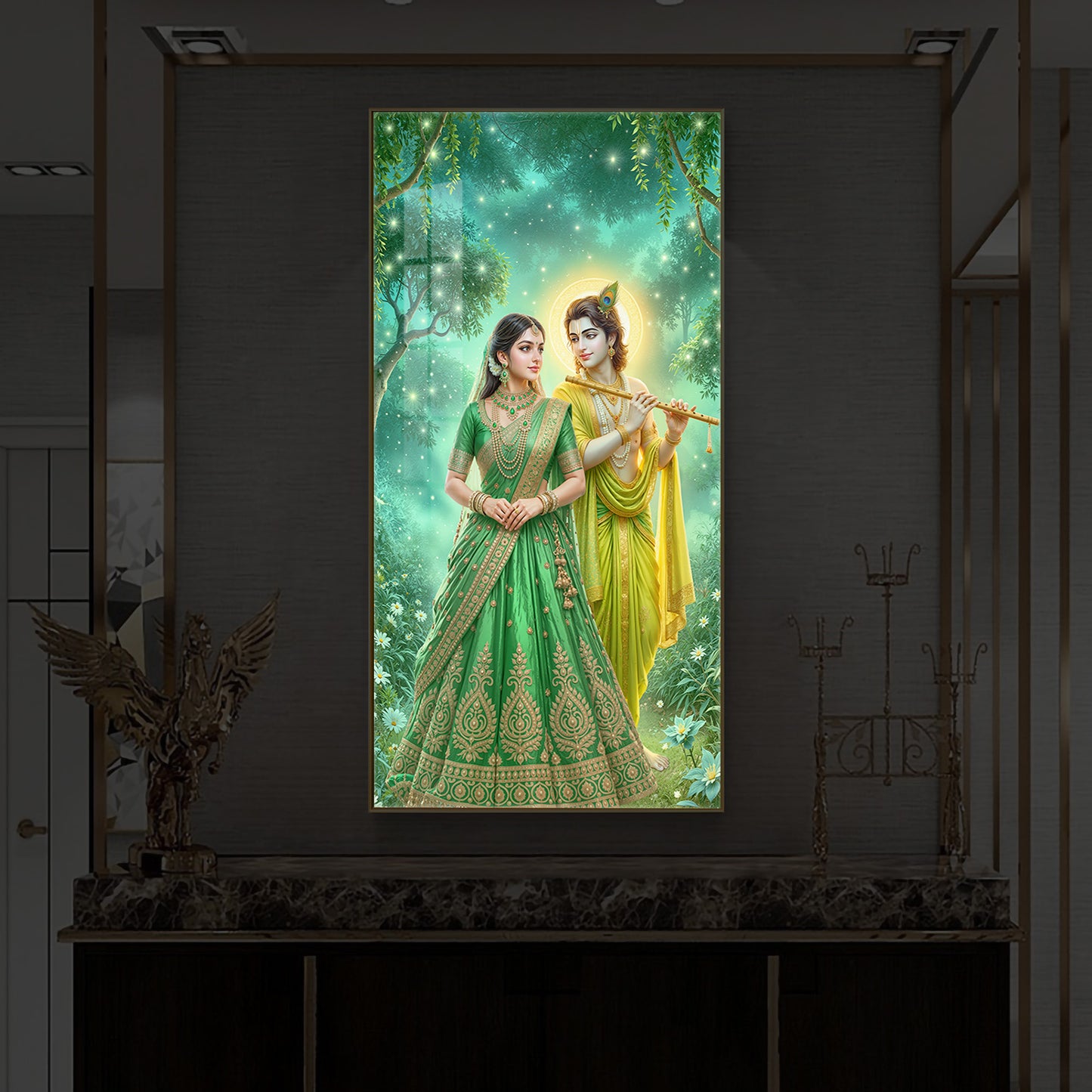 Shri Radhe Krishna Modern Luxury Backlight Vertical Wall Art