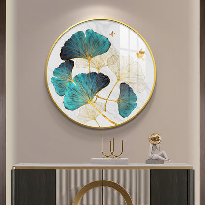 Blue Leaf Premium Acrylic Round Wall Art