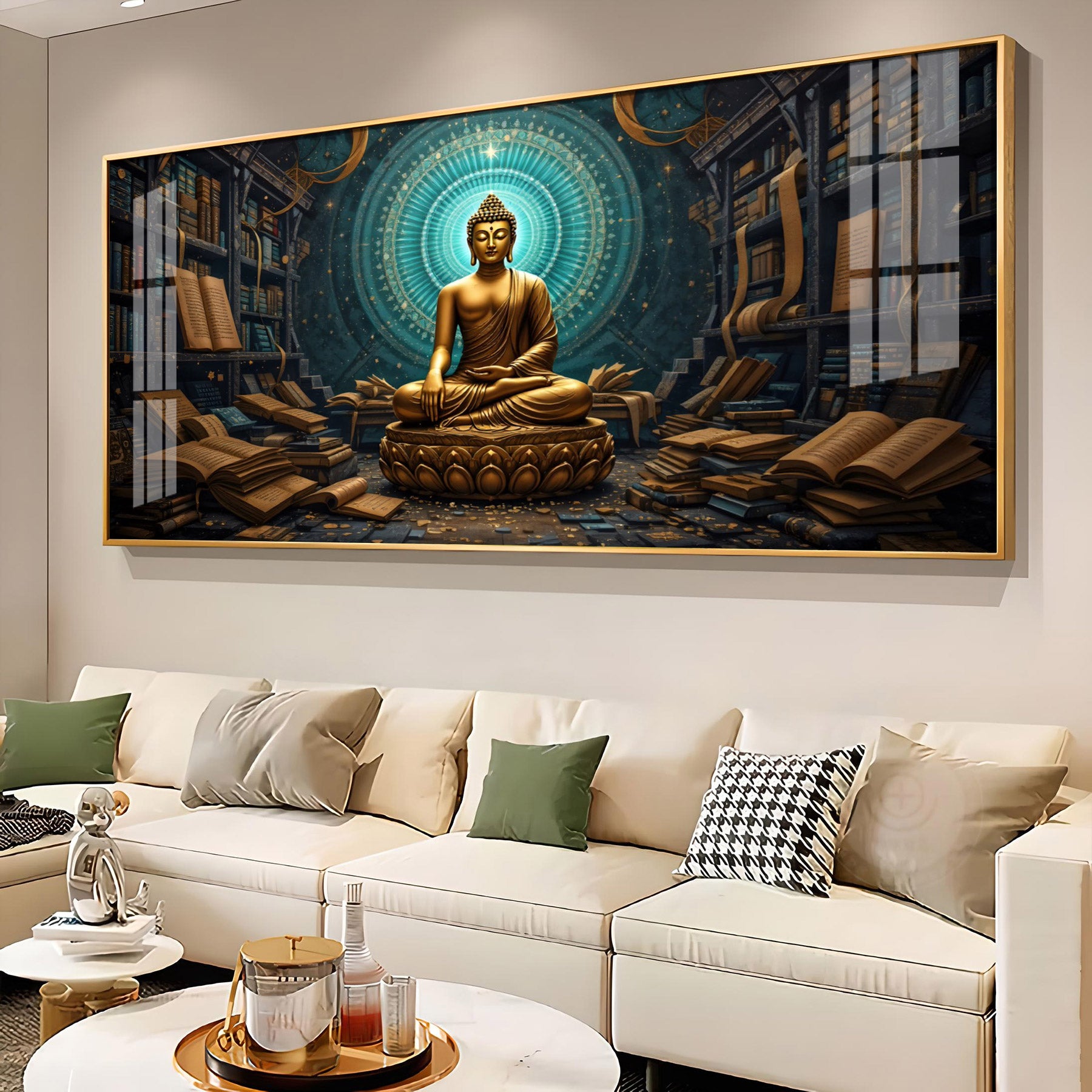 Golden Peaceful Presence Of Buddha Premium Acrylic Horizontal Wall Art