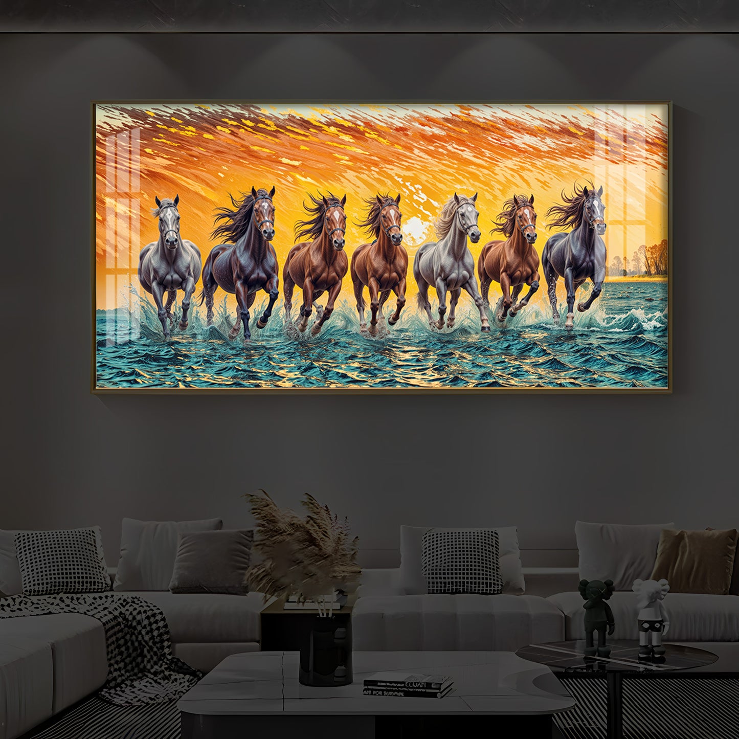 Seven Running Horses Modern Luxury Backlight Horizontal Wall Art