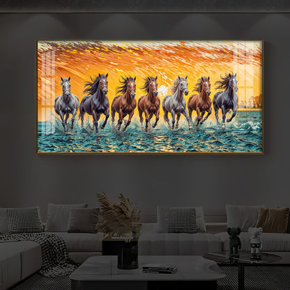 Seven Running Horses Modern Luxury Backlight Horizontal Wall Art