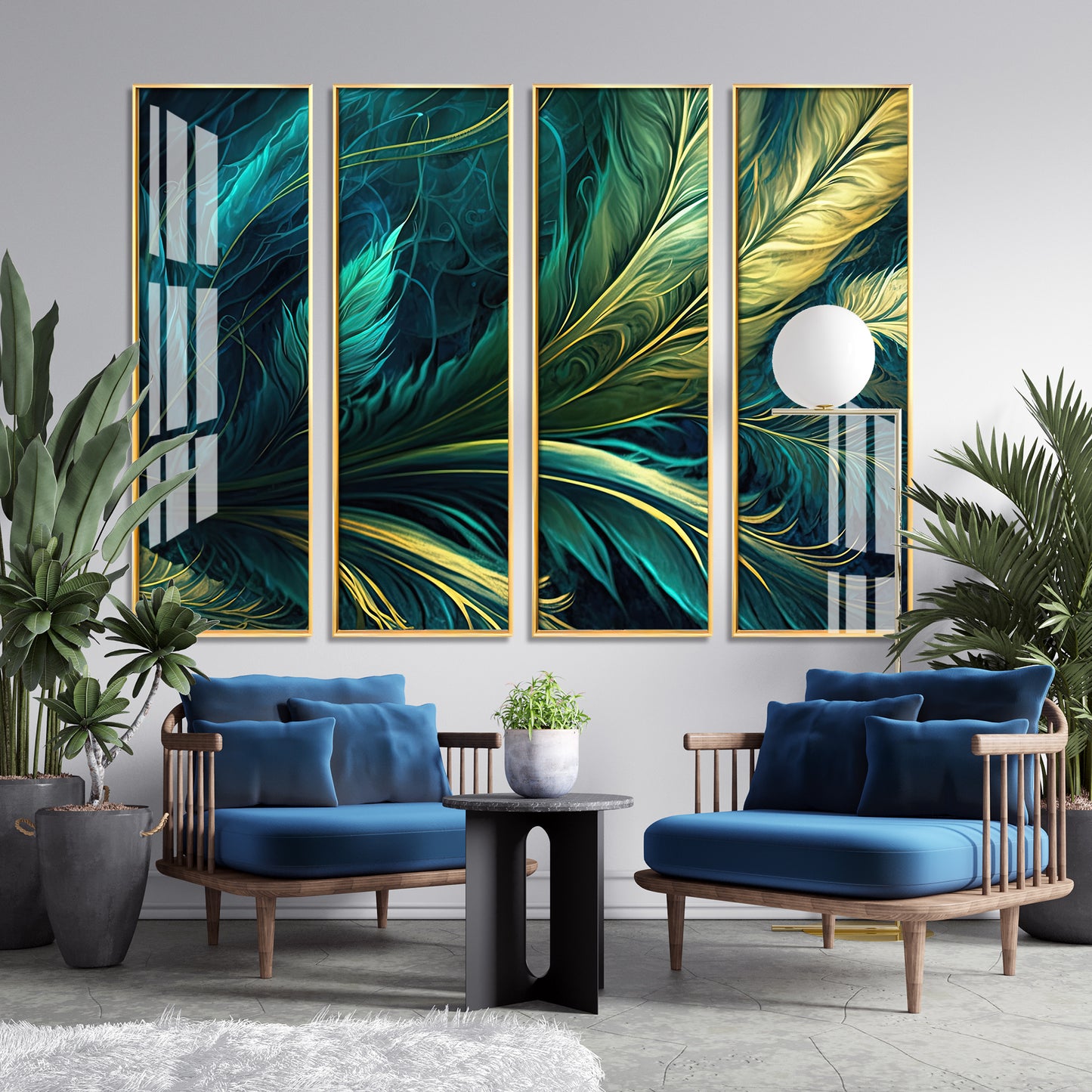 Tropical Leaves Premium Acrylic Vertical Wall Art (set of 4)