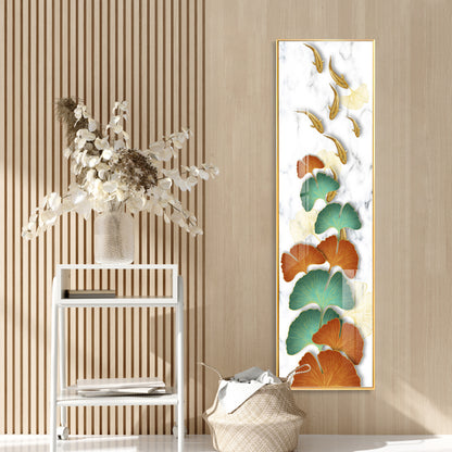 Golden Fish & Colorful Ginkgo Leaves Premium Acrylic Vertical Wall Art