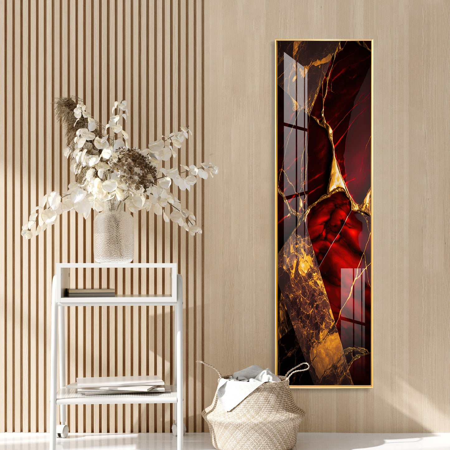 Gold & Red Tones Premium Acrylic Vertical Wall Art