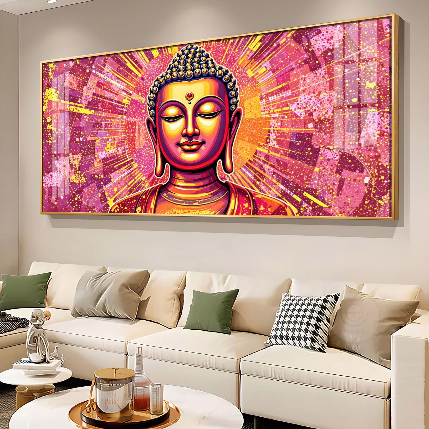 Illusive Abstract Buddha Face Portrait Premium Acrylic Horizontal Wall Art