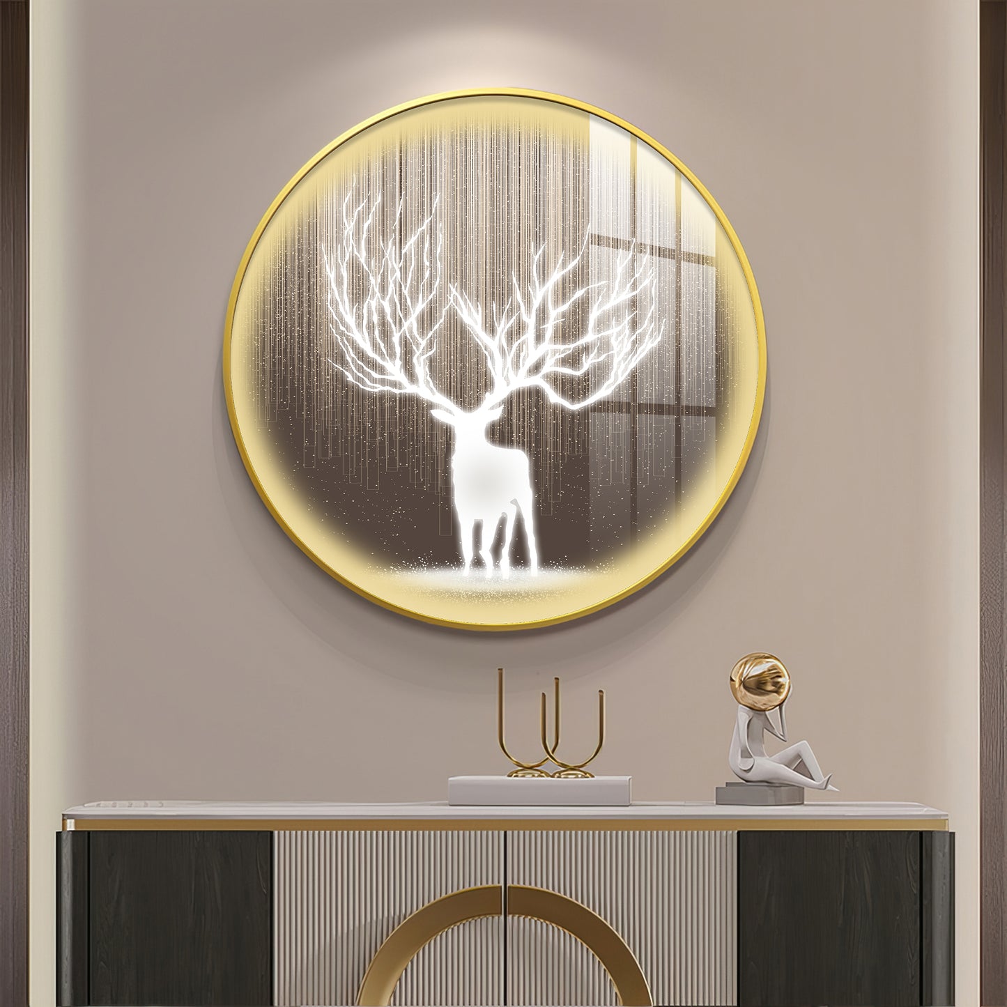 Antlered Reflection Premium Acrylic Round Wall Art