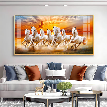 Vastu Seven Running Horses In Morning Premium Acrylic Horizontal Wall Art