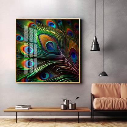 Peacock Feather Premium Acrylic Square Wall Art