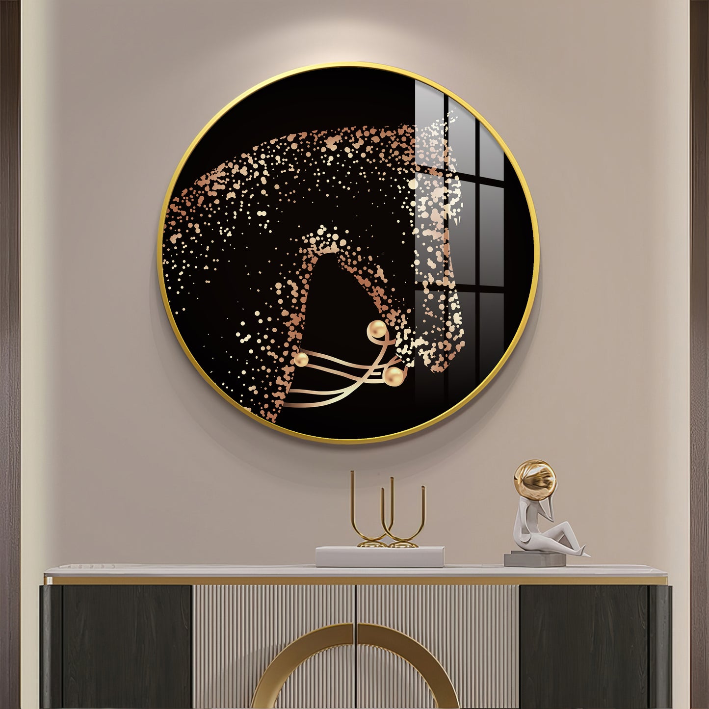 Golden Gallop Premium Acrylic Round Wall Art