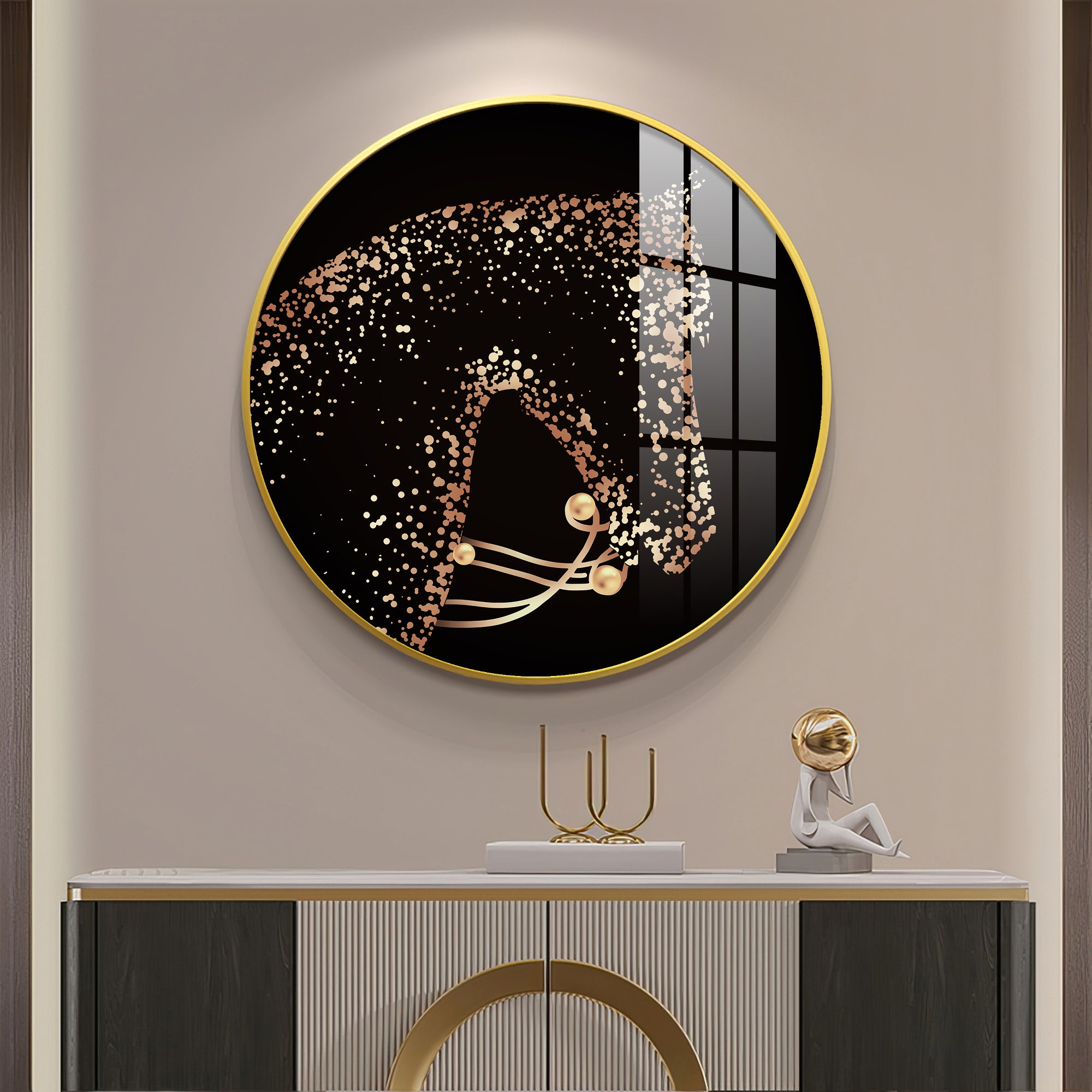 Golden Gallop Premium Acrylic Round Wall Art