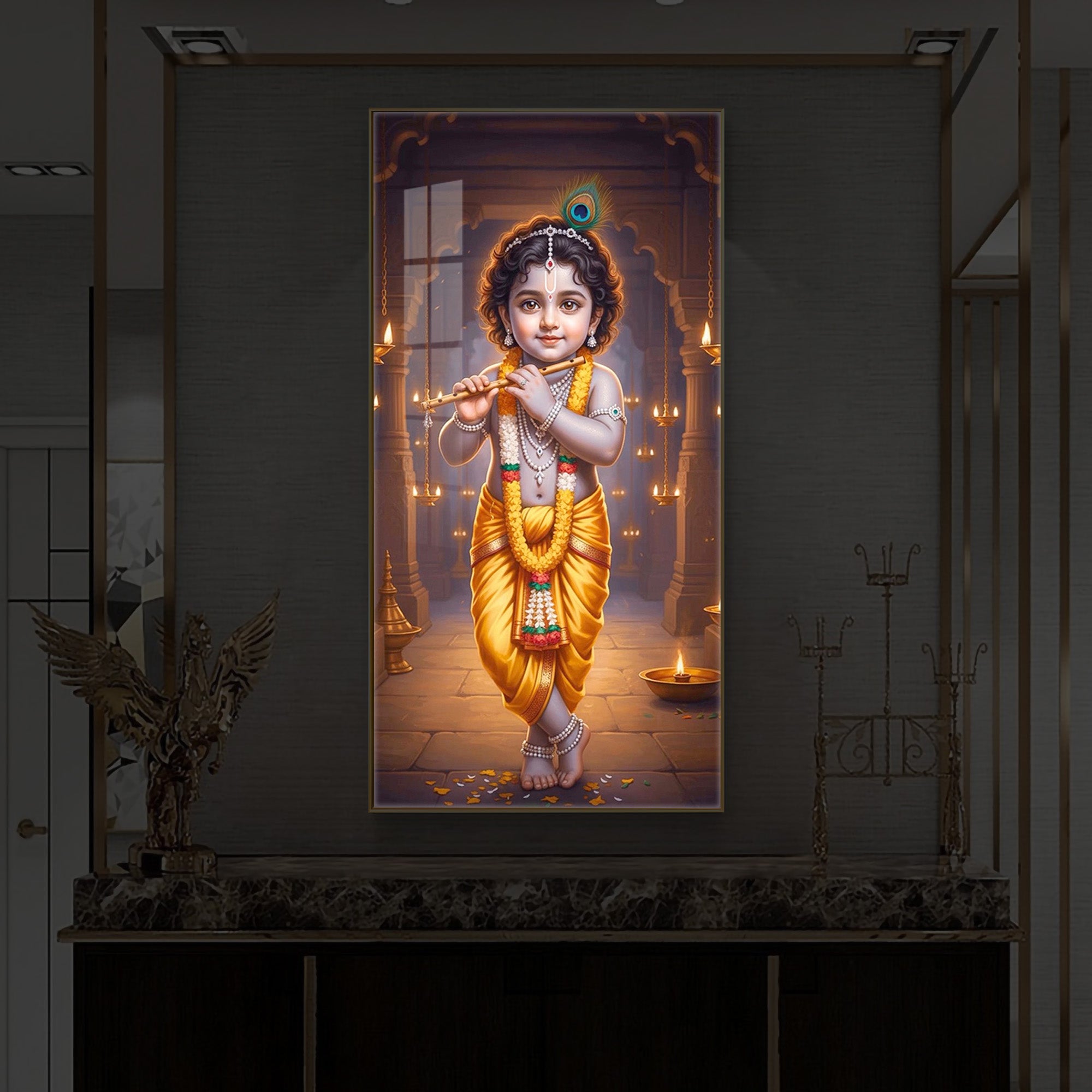 Little Lord Krishna Modern Luxury Backlight Vertical Wall Art