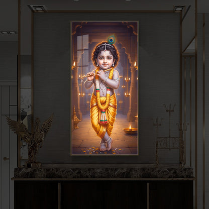 Little Lord Krishna Modern Luxury Backlight Vertical Wall Art
