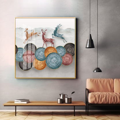 Jumping Deer Premium Acrylic Square Wall Art