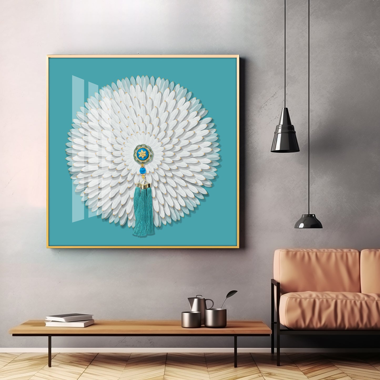 Lucky White Feathers Premium Acrylic Square Wall Art