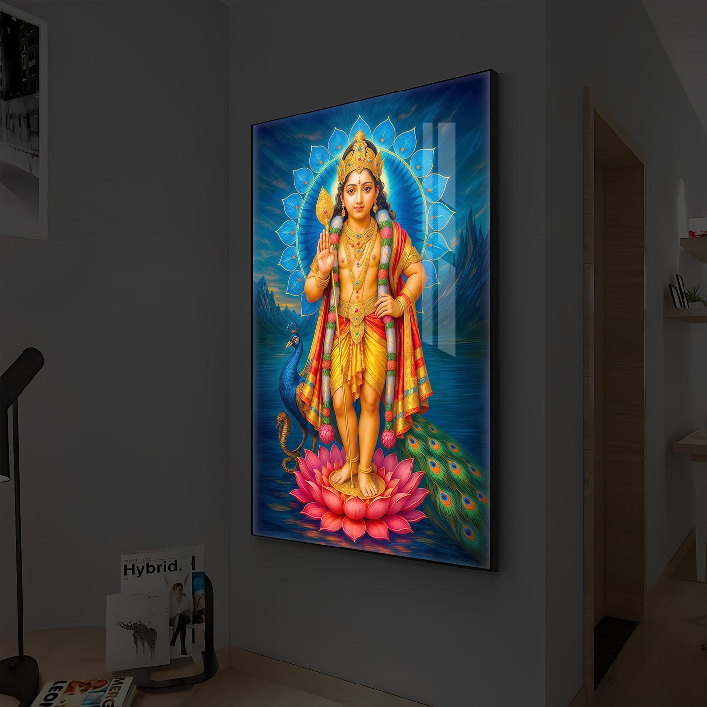 Sri Murugan Ji Modern Luxury Backlight Vertical Wall Art