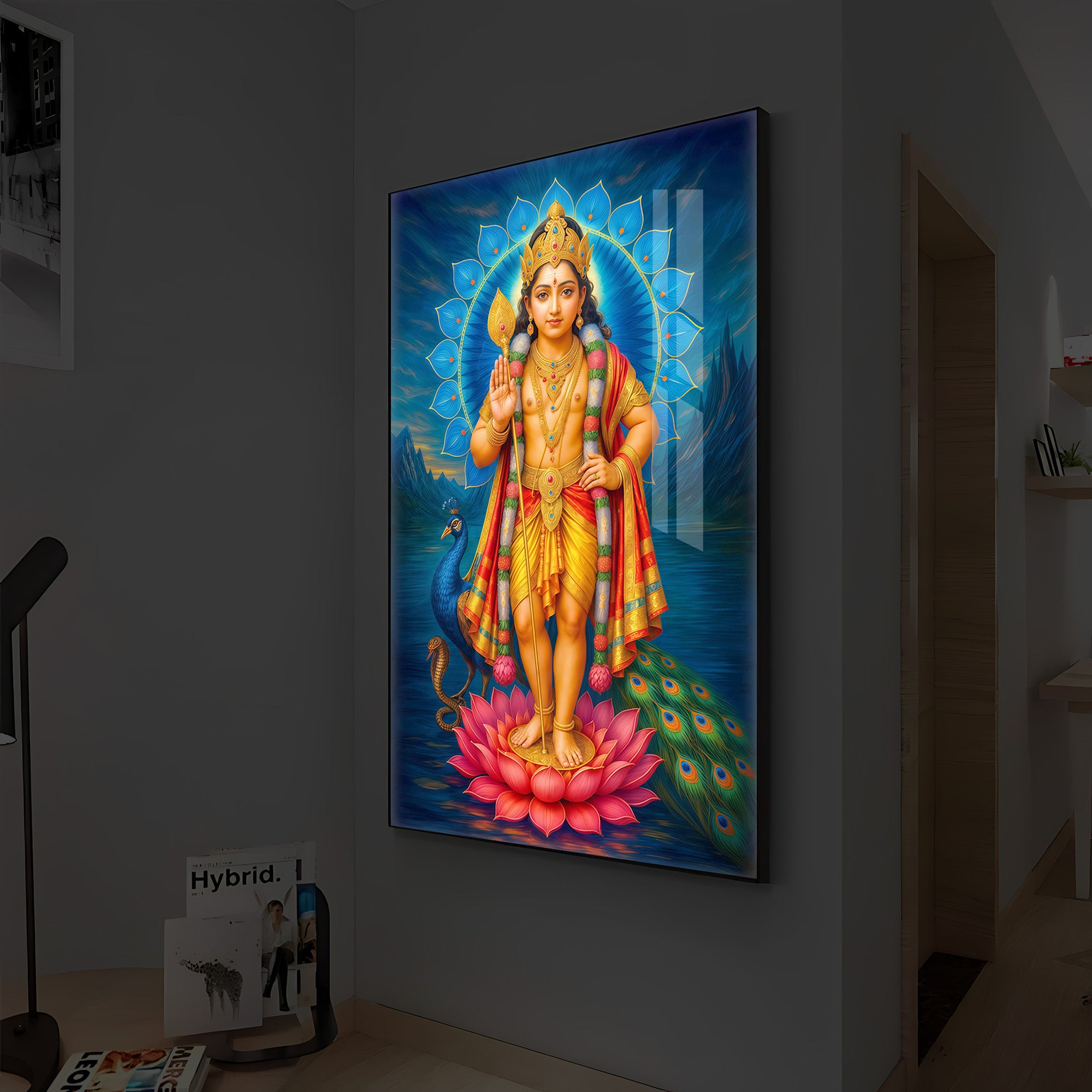 Sri Murugan Ji Modern Luxury Backlight Vertical Wall Art