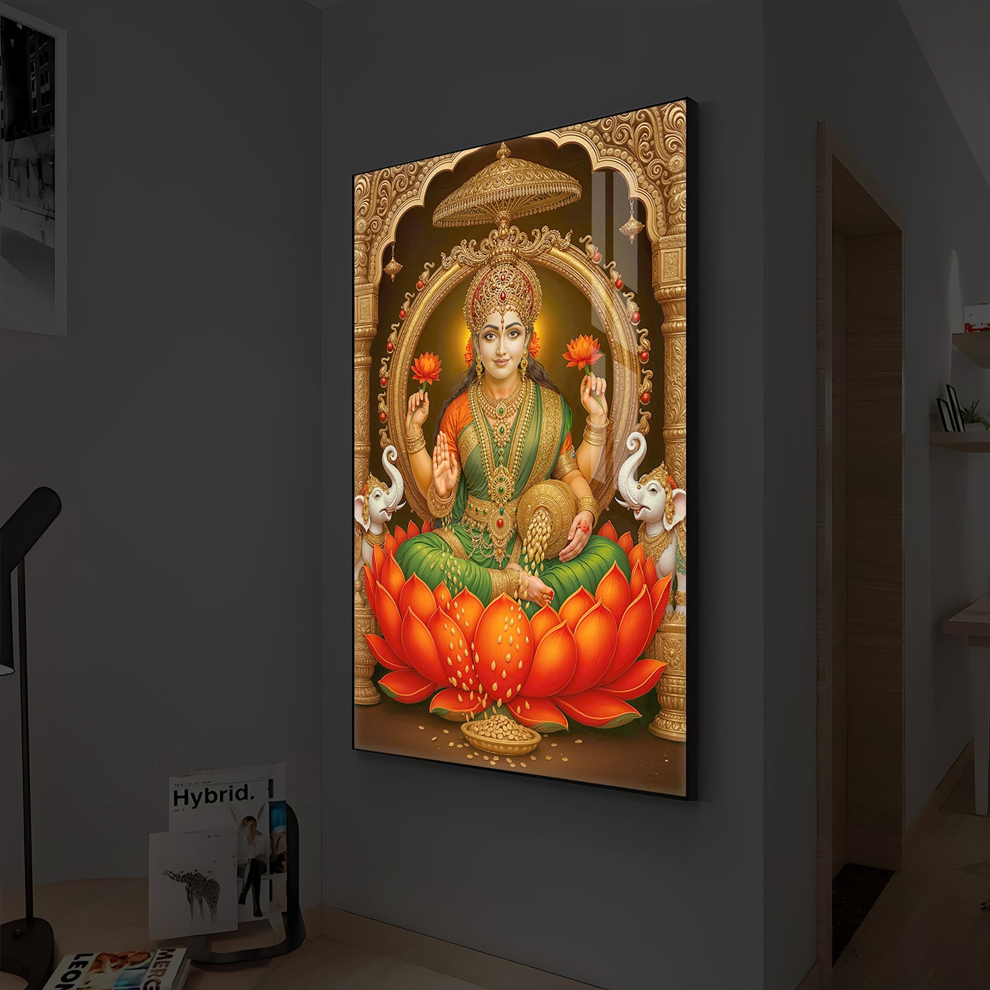 Mahalaxmi Ji Modern Luxury Backlight Vertical Wall Art