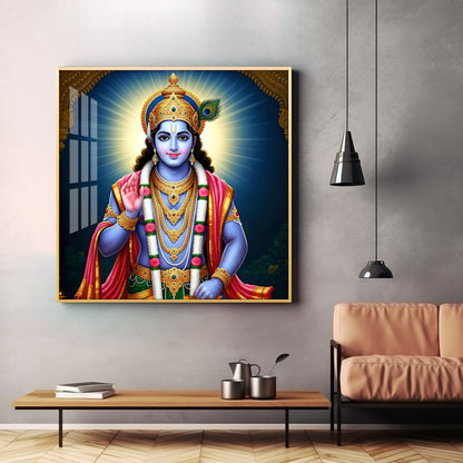 Divine Lord Krishna Blessing Premium Acrylic Square Wall Art