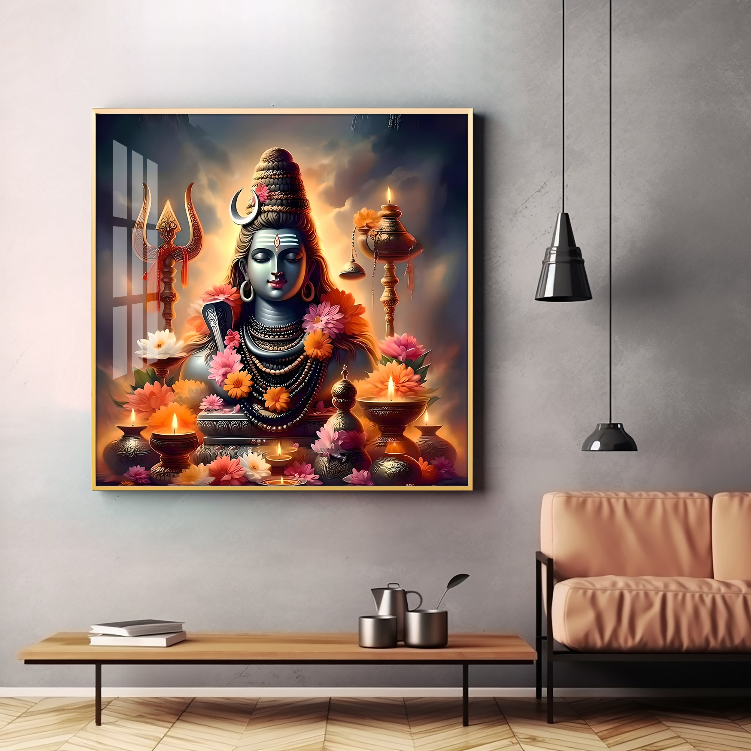 Om Namah Shivay Premium Acrylic Square Wall Art